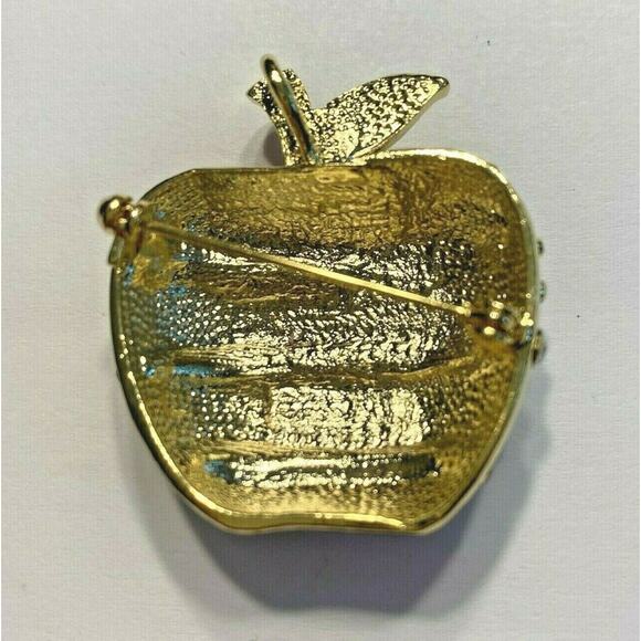 USA Patriotic Brooch Apple in Enamel & Rhinestones - Picture 2 of 4